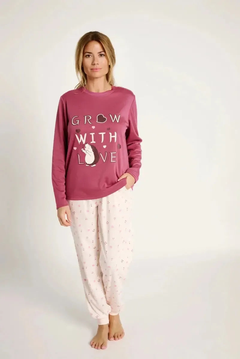 Pigiama donna in cotone felpato girocollo Muydemi 12011030