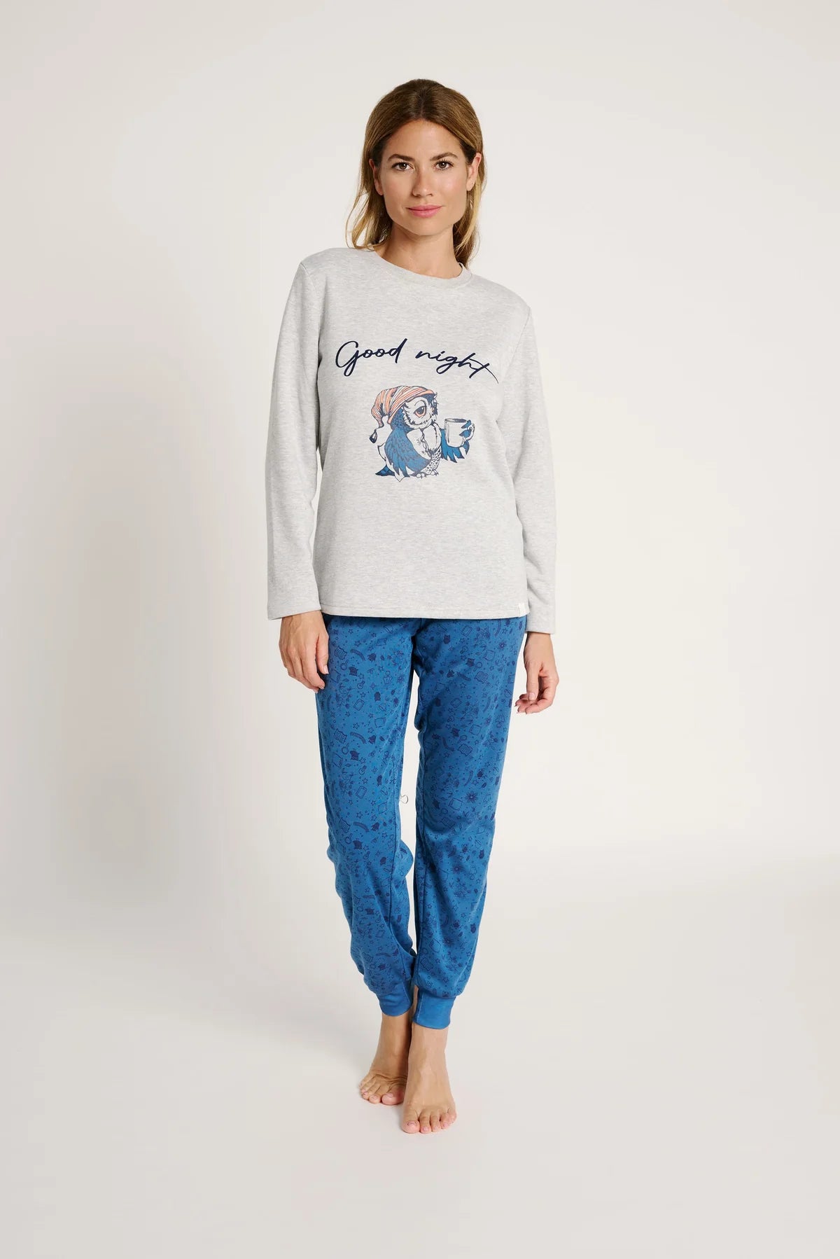 Pigiama donna in cotone felpato girocollo Muydemi 12011032