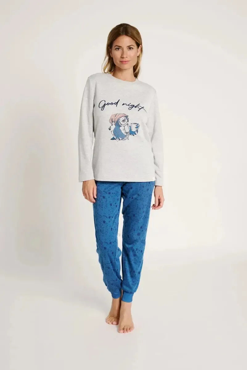 Pigiama donna in cotone felpato girocollo Muydemi 12011032