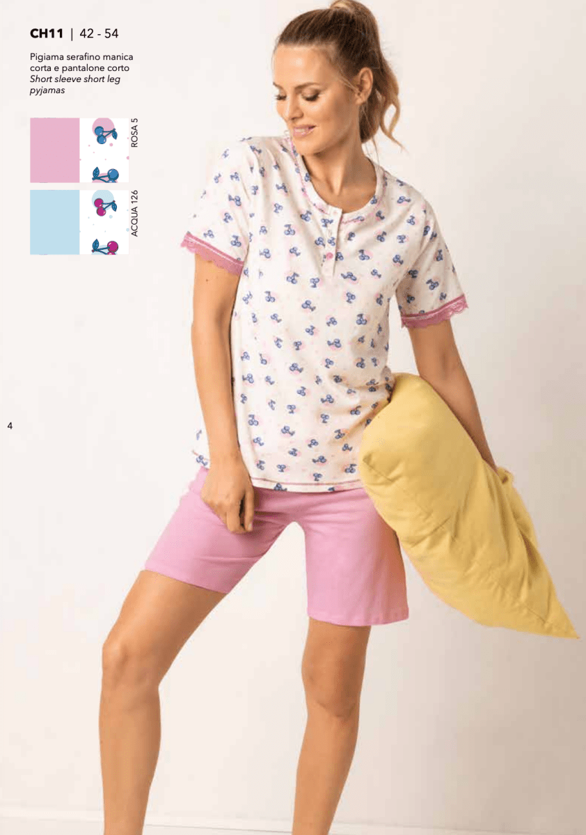 Pigiama donna in cotone serafino mezza manica pantaloncino Sièlei CH11