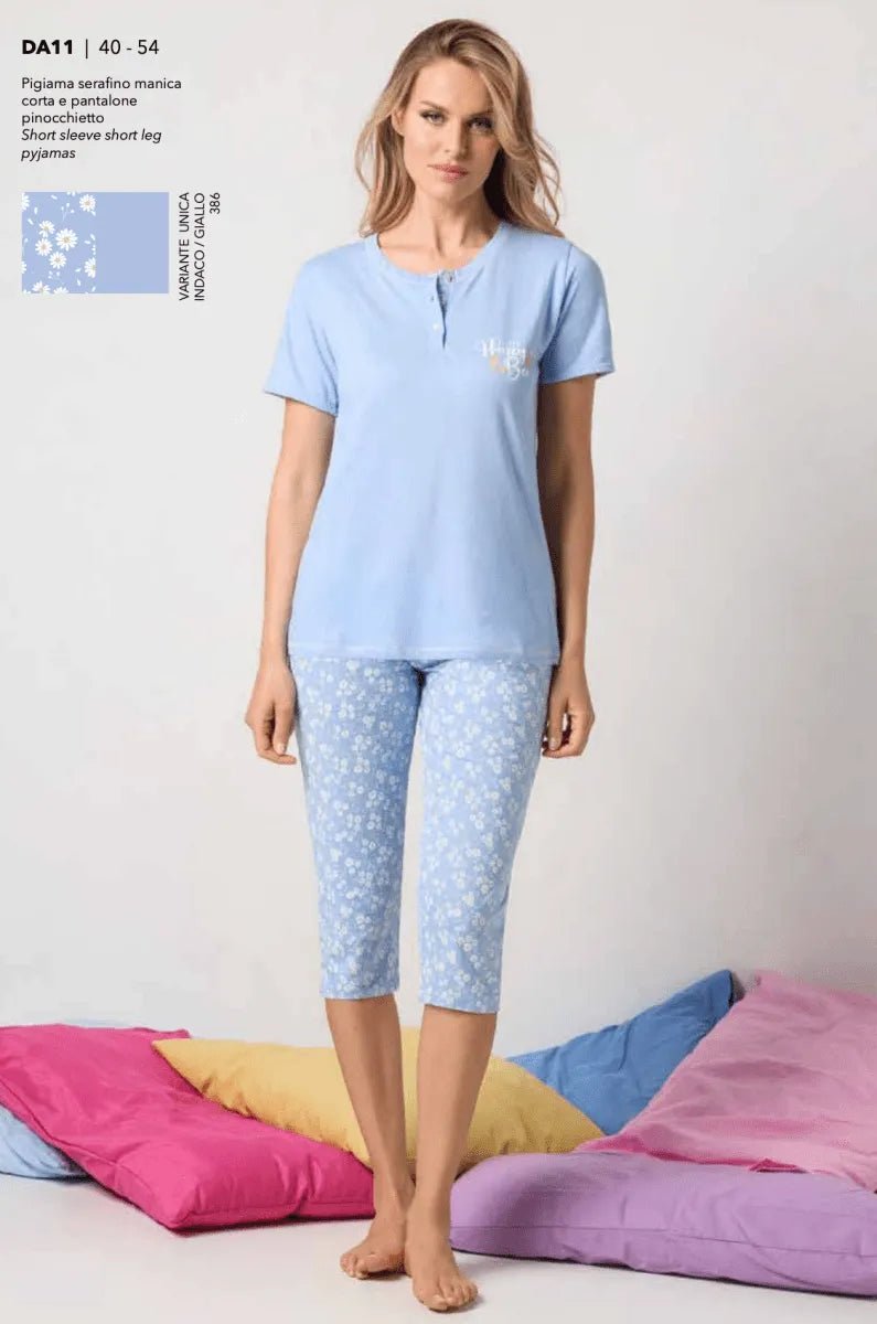 Pigiama donna in cotone serafino mezza manica pinocchietto Sièlei DA11