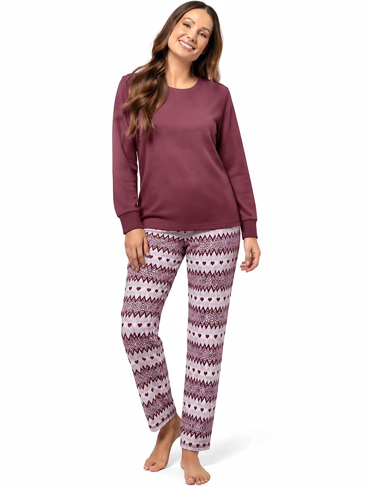Pigiama donna in punto milano girocollo Sièlei ZL12 Zig Love - BORDEAUX