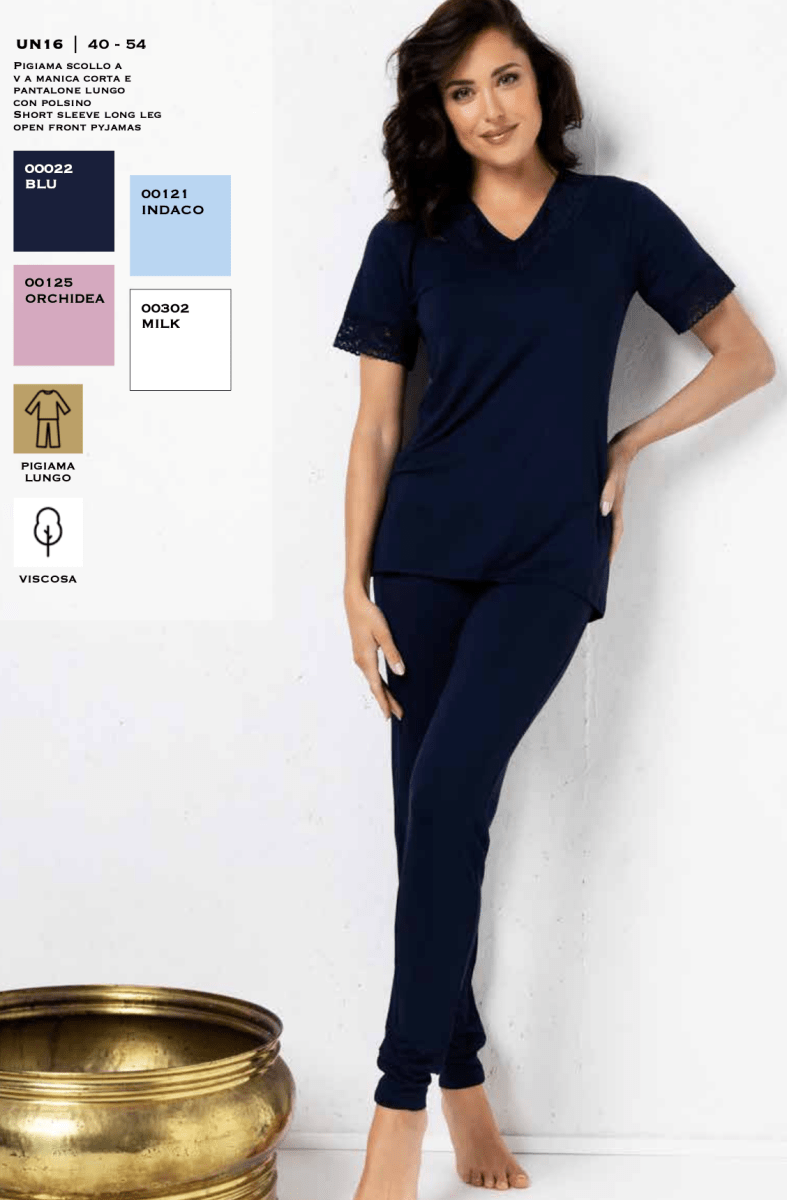 Pigiama donna in viscosa mezza manica a V Verde Veronica UN16