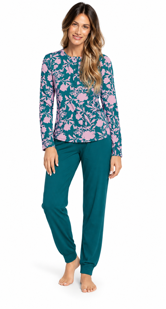 Pigiama donna in viscosa serafino Verde Veronica FW16 Flowers