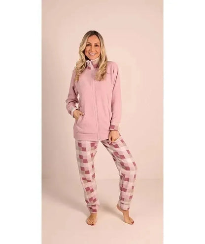Pigiama donna invernale aperto con zip in punto Milano Gary flanellato 5122