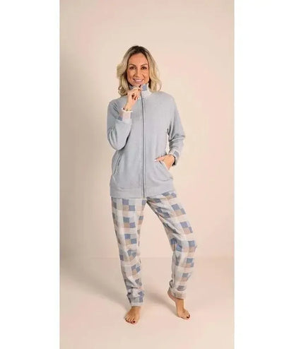 Pigiama donna invernale aperto con zip in punto Milano Gary flanellato 5122