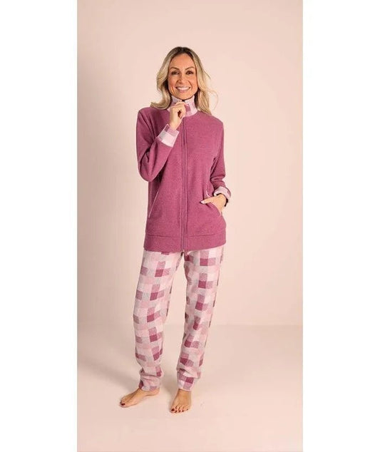 Pigiama donna invernale aperto con zip in punto Milano Gary flanellato 5122