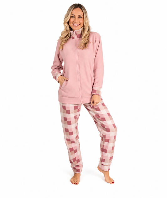 Pigiama donna invernale aperto con zip in punto Milano Gary flanellato 5122