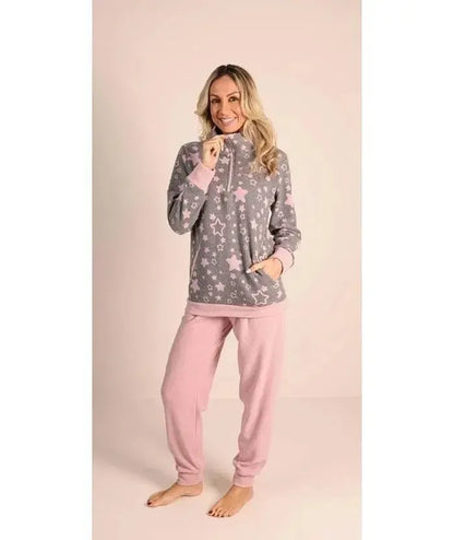 Pigiama donna invernale collo alto punto Milano Gary flanellato 5186