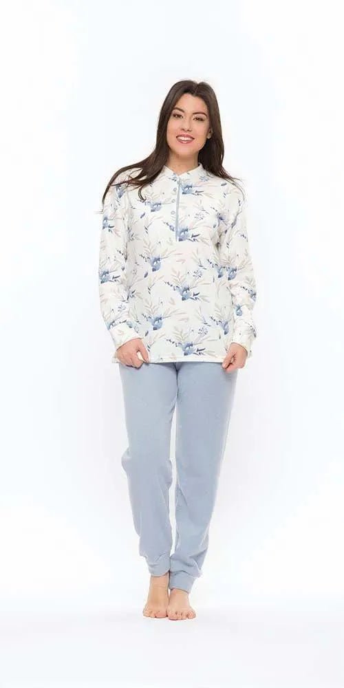 Pigiama donna invernale collo serafino punto Milano Gary flanellato S50070CONF