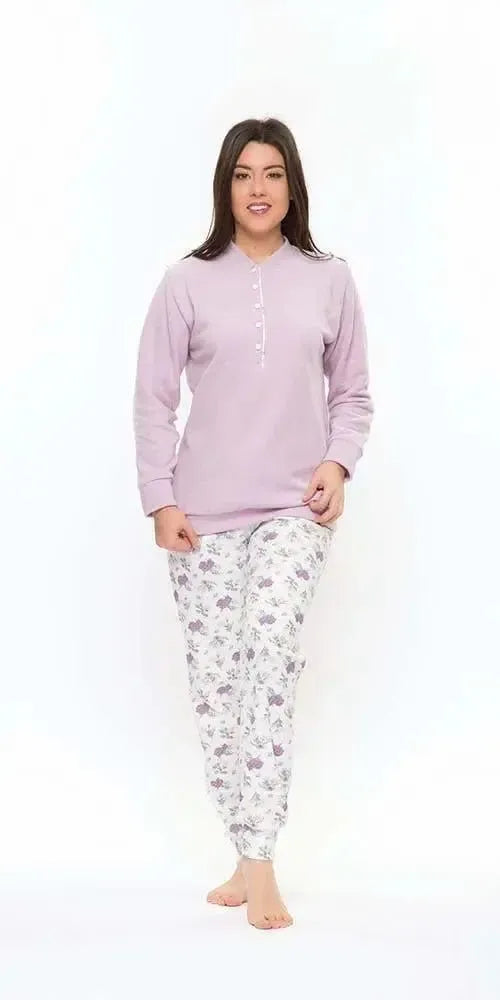 Pigiama donna invernale collo serafino punto Milano Gary flanellato S50095CONF