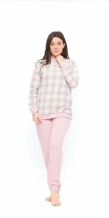 Pigiama donna invernale collo serafino punto Milano Gary flanellato S50115CONF