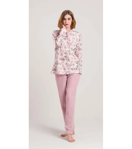 Pigiama donna invernale collo serafino punto Milano Gary flanellato V50131CONF