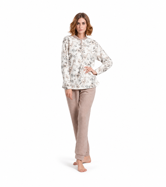 Pigiama donna invernale collo serafino punto Milano Gary flanellato V50131CONF