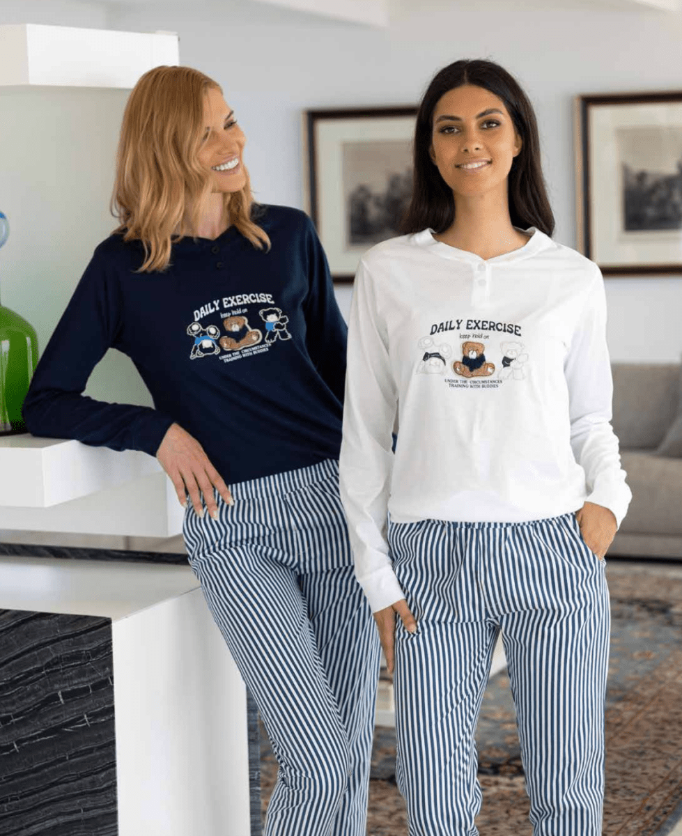 Pigiama donna lungo Bollicine cotone Augusta