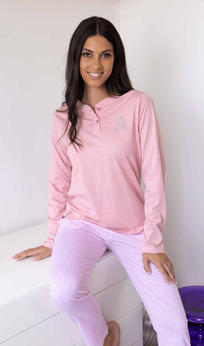 Pigiama donna lungo Bollicine cotone Elvia