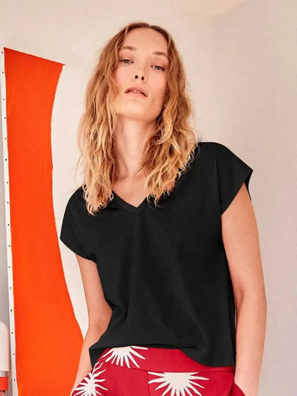 Pigiama donna manica corta a V modal e pantaloni lunghi in viscosa Gisela 20374/20373