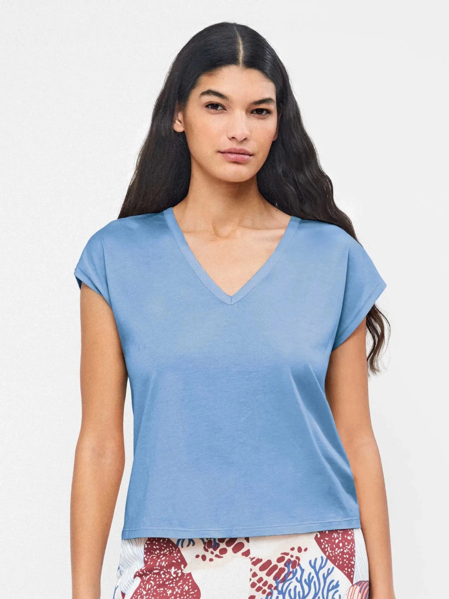 Pigiama donna manica corta a V pantaloni lunghi in modal Gisela 20374/20398