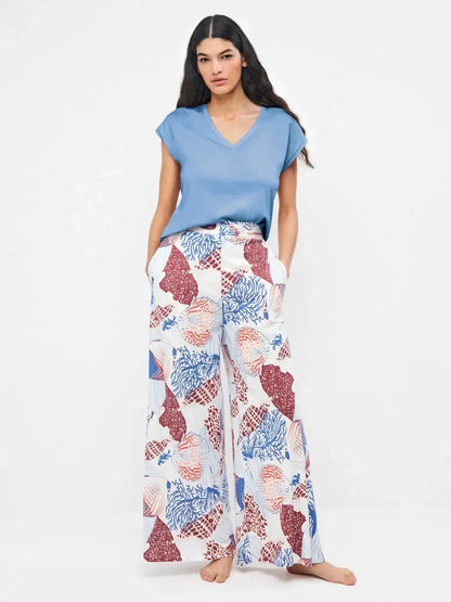 Pigiama donna manica corta a V pantaloni lunghi in modal Gisela 20374/20398