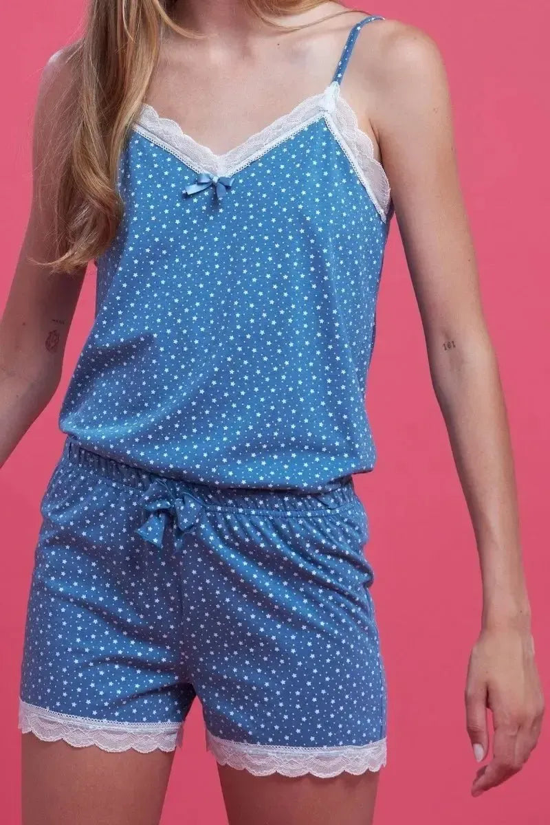 Pigiama donna puro cotone spallina e pantalone corto Noidinotte Delia Corason Stars FA7778AB