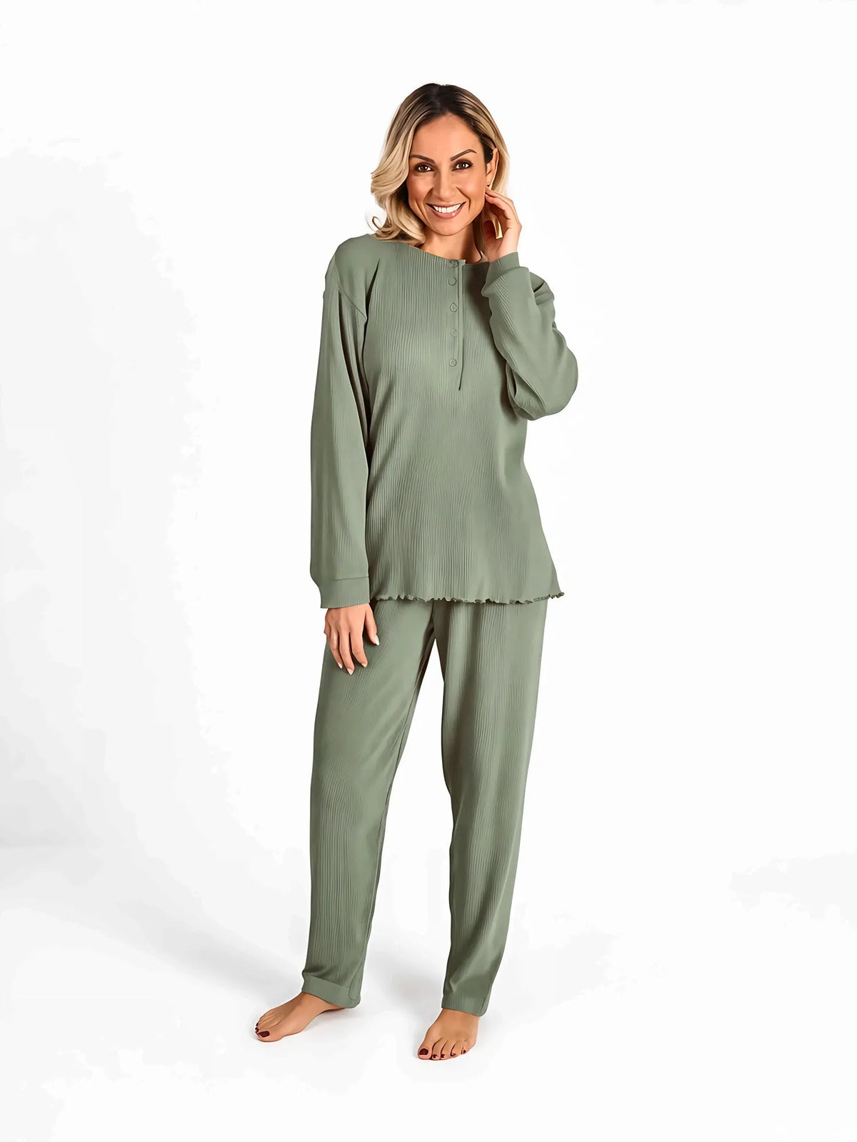 Pigiama donna serafino invernale costina Gary 5210, colore salvia