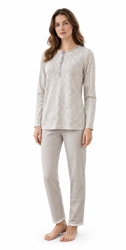 Pigiama lungo donna calibrato Nottingham interlock NPB975X