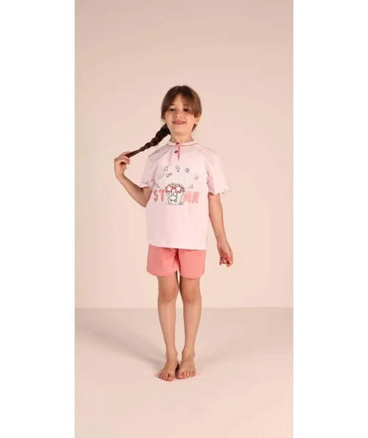 Pigiama mezza manica pantaloncino bambina jersey puro cotone Gary 3143