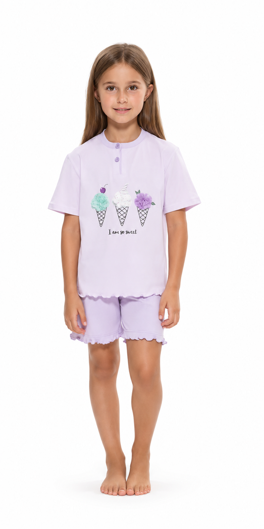 Pigiama mezza manica pantaloncino bambina jersey puro cotone Gary R35061