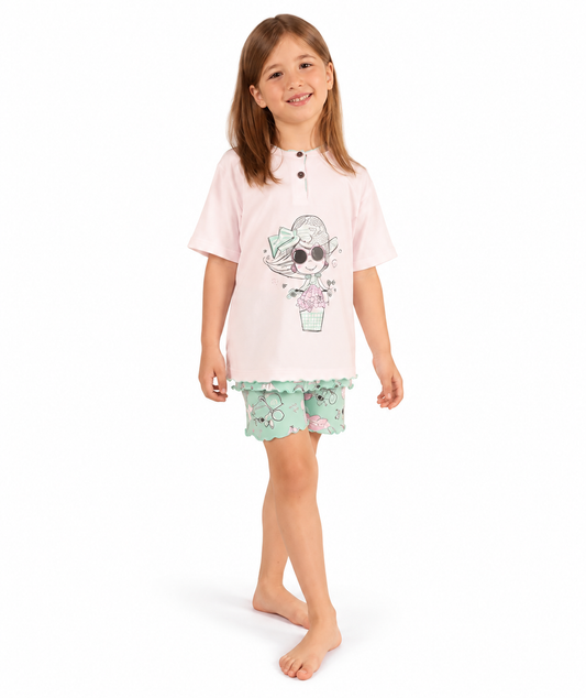 Pigiama mezza manica pantaloncino bambina jersey puro cotone Gary Z25050