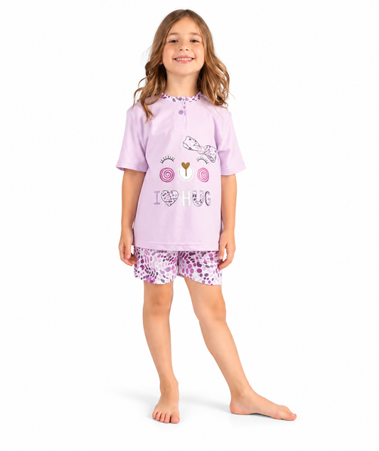 Pigiama mezza manica pantaloncino bambina jersey puro cotone Gary Z25057
