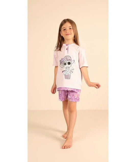 Pigiama mezza manica pantaloncino bambina jersey puro cotone Gary Z35050