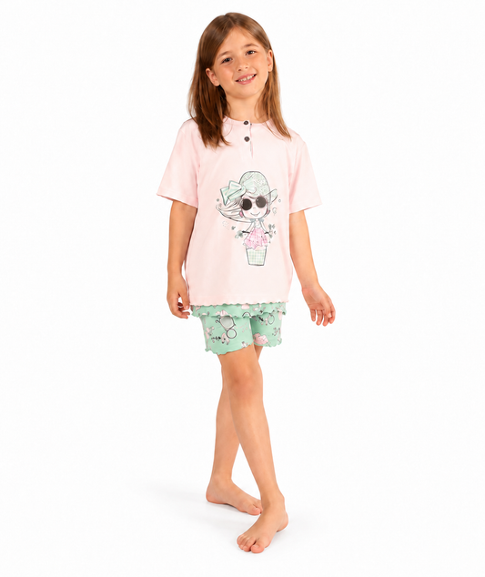 Pigiama mezza manica pantaloncino bambina jersey puro cotone Gary Z35050