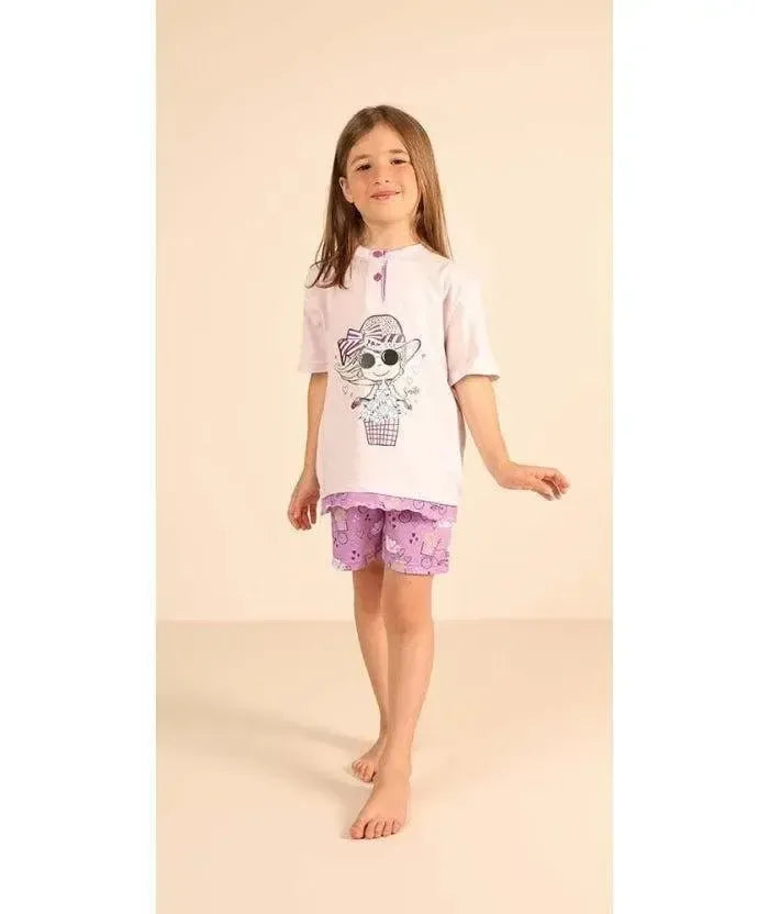 Pigiama mezza manica pantaloncino bambina jersey puro cotone Gary Z35050
