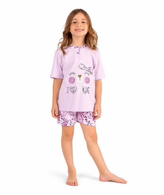 Pigiama mezza manica pantaloncino bambina jersey puro cotone Gary Z35057