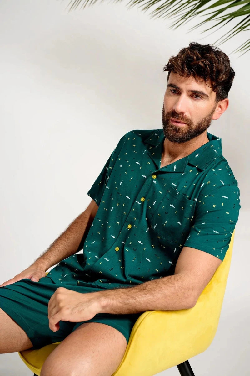 Pigiama mezza manica pantaloncino uomo aperto cotone modello camicia Muydemi 13071103