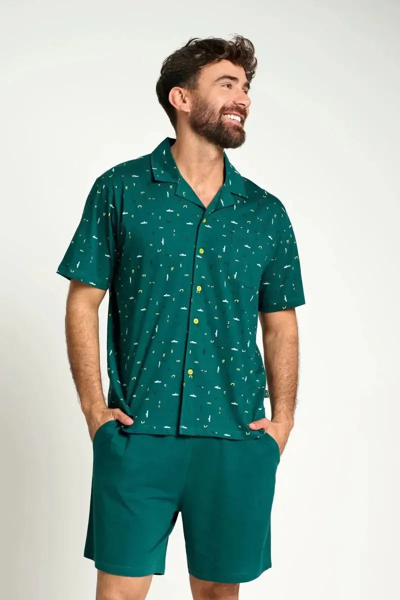 Pigiama mezza manica pantaloncino uomo aperto cotone modello camicia Muydemi 13071103