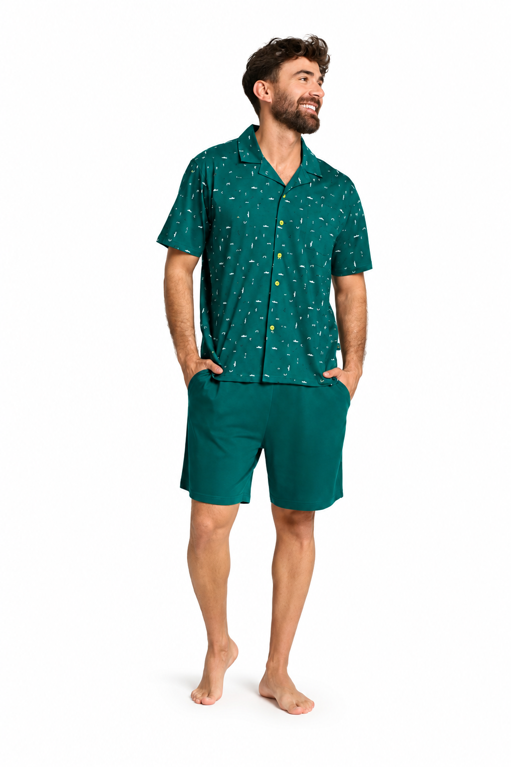 Pigiama mezza manica pantaloncino uomo aperto cotone modello camicia Muydemi 13071103