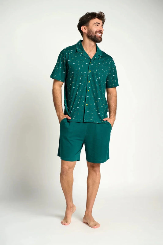 Pigiama mezza manica pantaloncino uomo aperto cotone modello camicia Muydemi 13071103