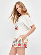 Pigiama mezza manica shorts donna in puro cotone Frida Kahlo Gisela 20414