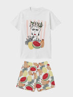 Pigiama mezza manica shorts donna in puro cotone Frida Kahlo Gisela 20414