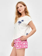 Pigiama mezza manica shorts donna in puro cotone Snoopy Peanuts Gisela 20407