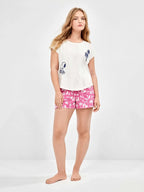 Pigiama mezza manica shorts donna in puro cotone Snoopy Peanuts Gisela 20407