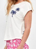 Pigiama mezza manica shorts donna in puro cotone Snoopy Peanuts Gisela 20407