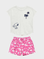 Pigiama mezza manica shorts donna in puro cotone Snoopy Peanuts Gisela 20407