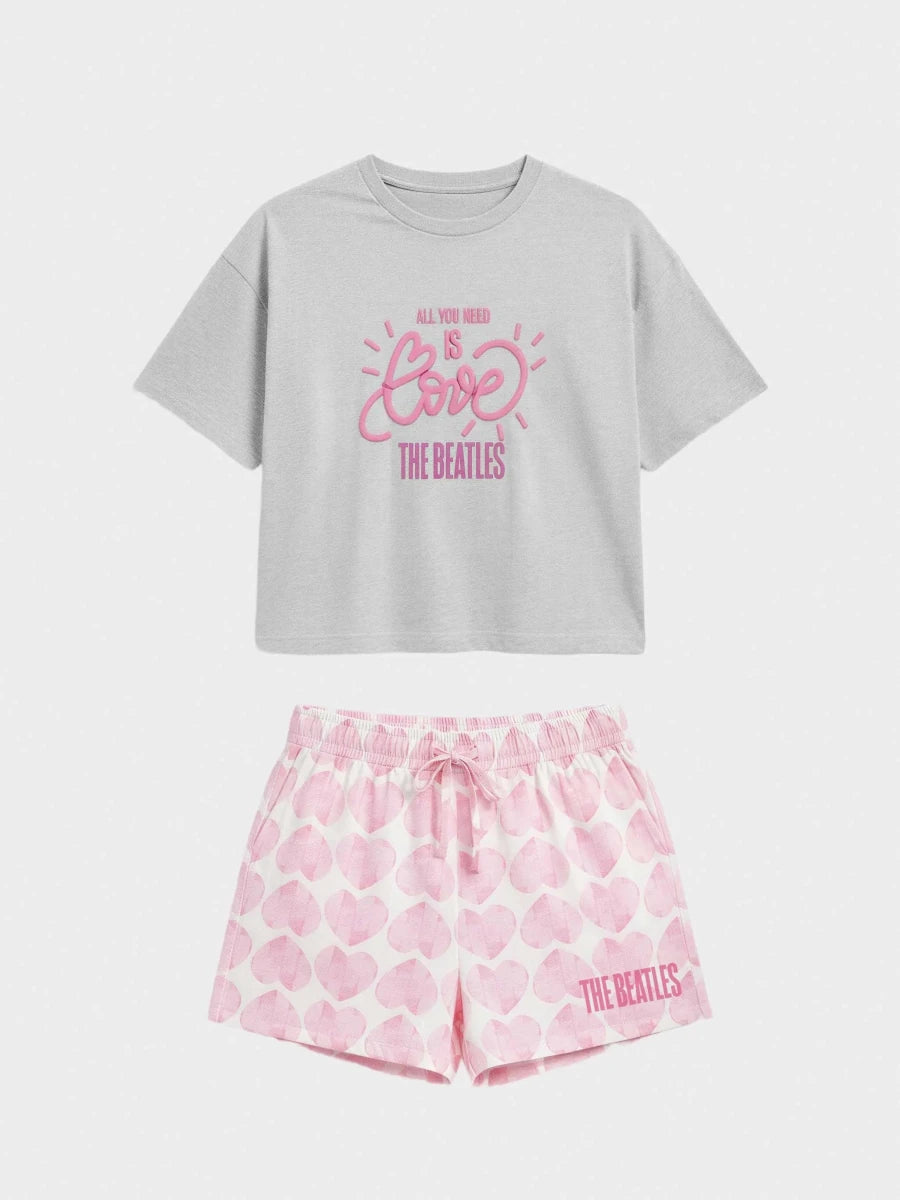 Pigiama mezza manica shorts donna in puro cotone The Beatles Gisela 20412