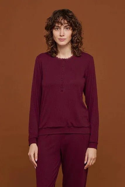 Pigiama serafino donna in caldo cotone a costina Noidinotte Genny FA8427