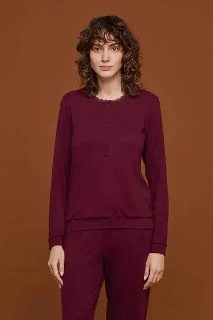 Pigiama serafino donna in caldo cotone a costina Noidinotte Genny FA8427