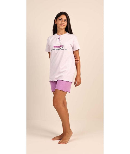 Pigiama serafino ragazza manica corta pantaloncino jersey puro cotone Gary 4100