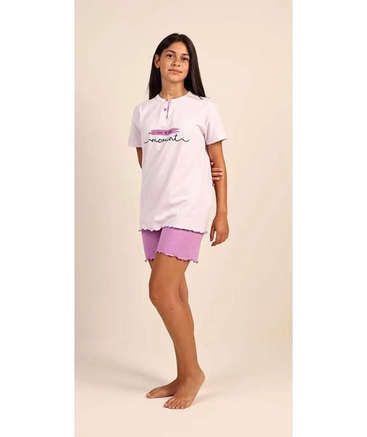Pigiama serafino ragazza manica corta pantaloncino jersey puro cotone Gary 4100