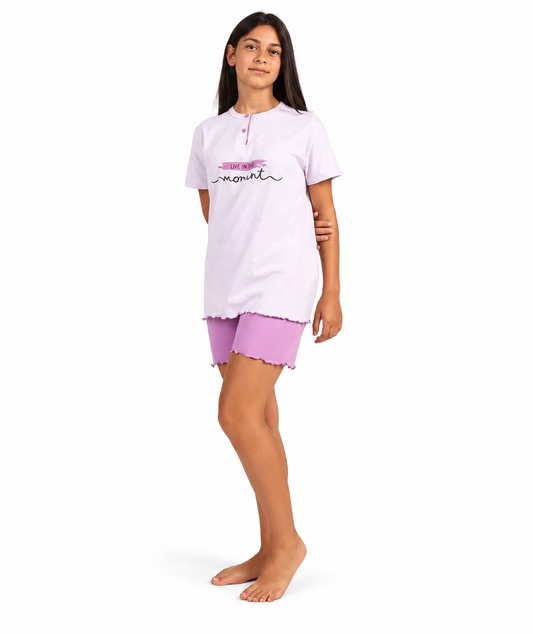 Pigiama serafino ragazza manica corta pantaloncino jersey puro cotone Gary 4100